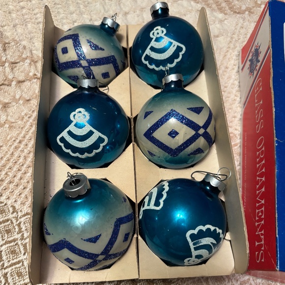 Box of 6 Vintage Glass Christmas ornaments - Blue - Picture 2 of 5